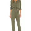 Lovers And Friends Long Sleeve Henley Jumpsuit In Army Green -LOVERS AND FRIENDS Shop LOVF WC203 V1