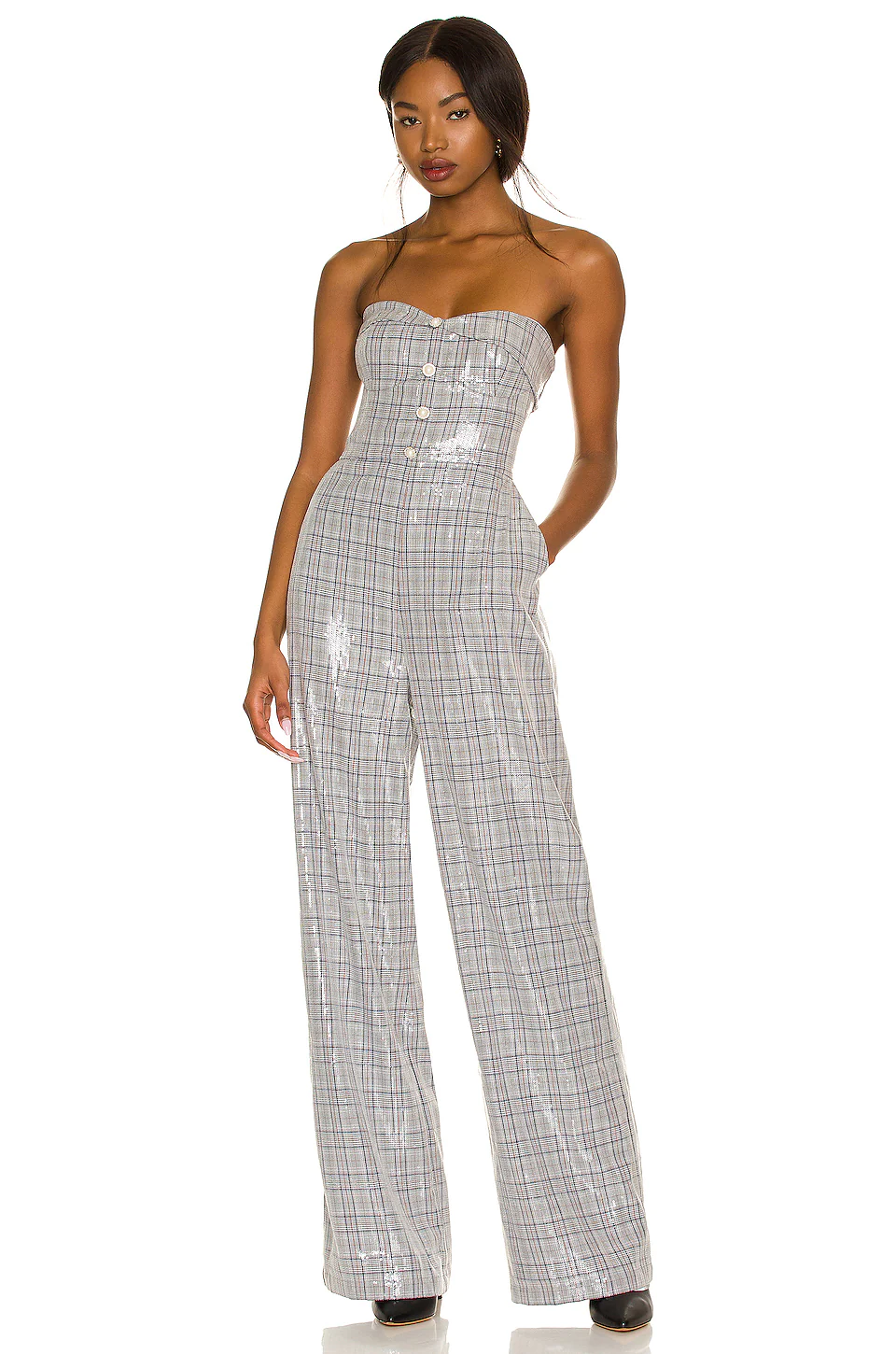 Lovers And Friends Mischa Jumpsuit In Grey Plaid