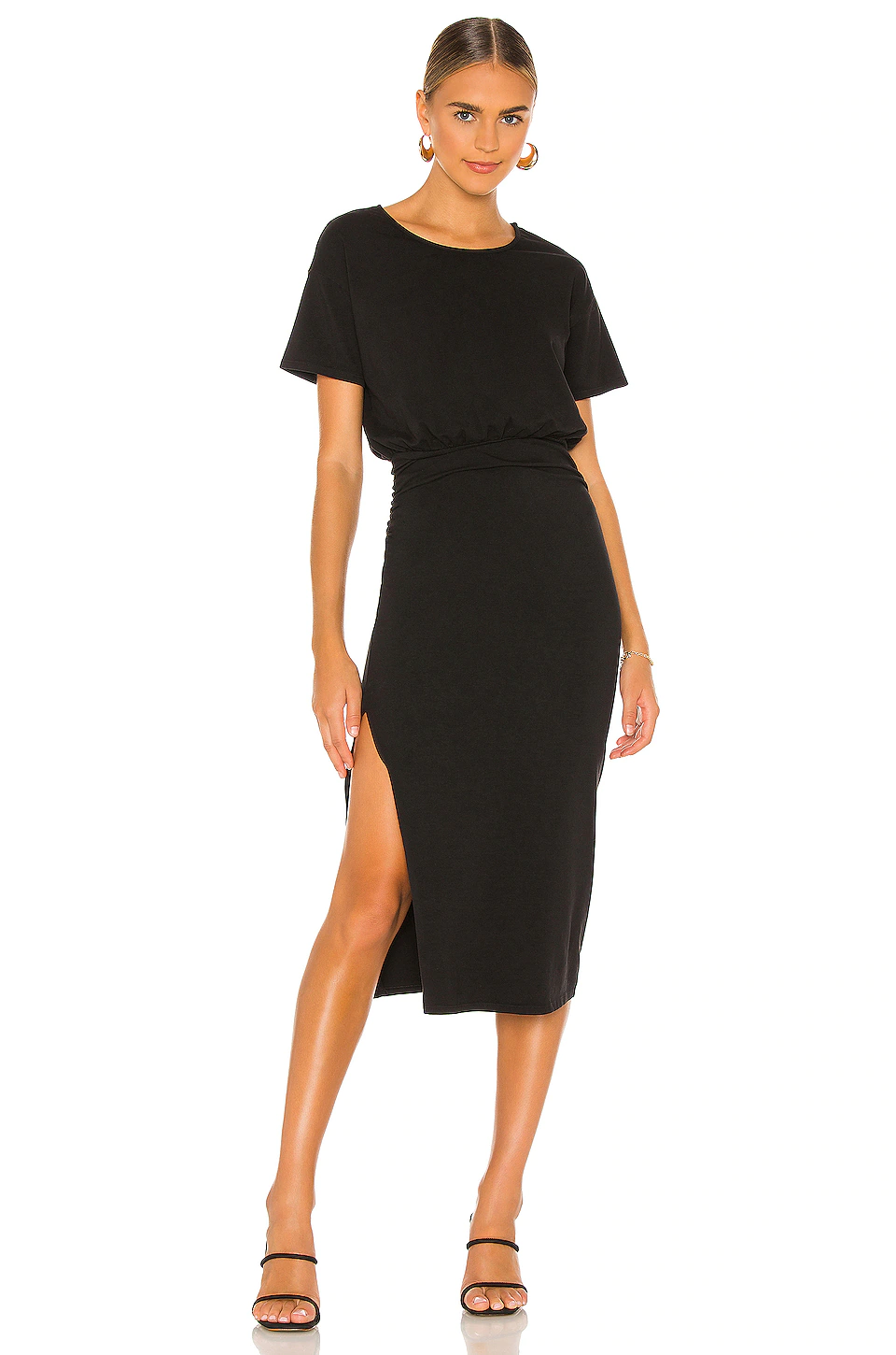 Lovers And Friends Easy Ruched Midi Dress In Black
