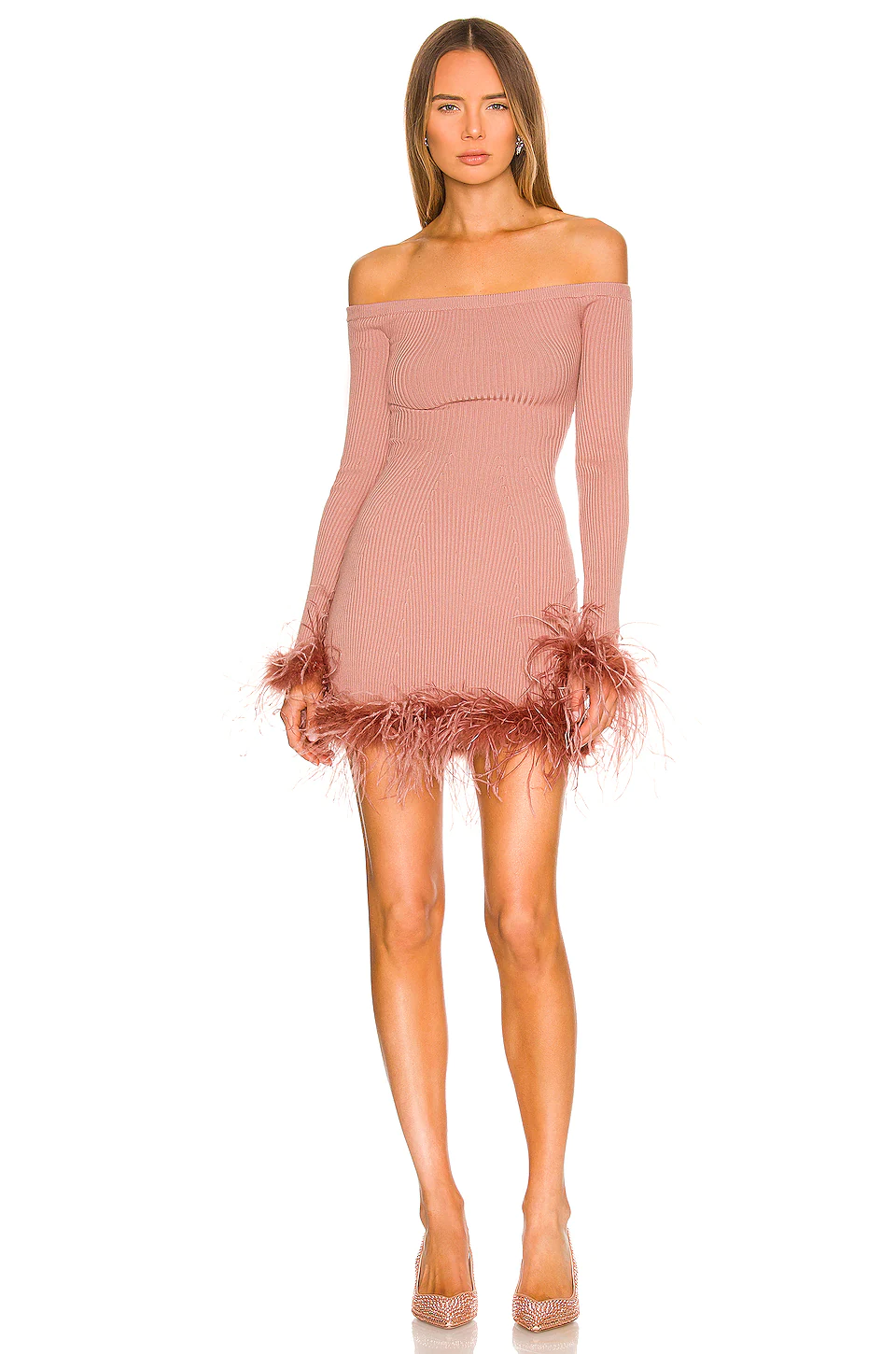 Lovers And Friends Ellerie Feather Knit Mini Dress In Mauve