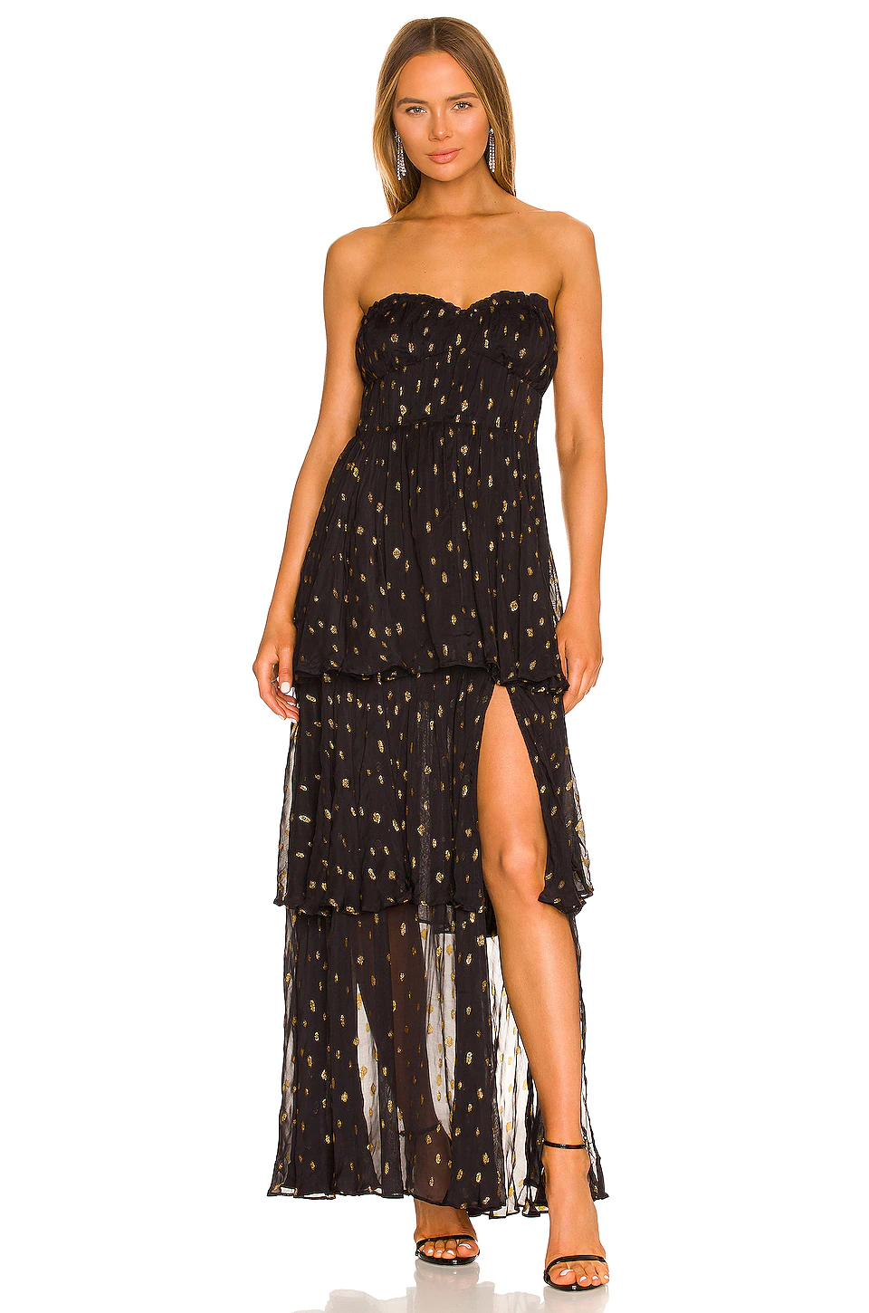 Lovers And Friends Bruna Maxi Dress In Black & Gold