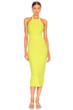 Lovers And Friends Morgan High Neck Halter Midi In Lime Green