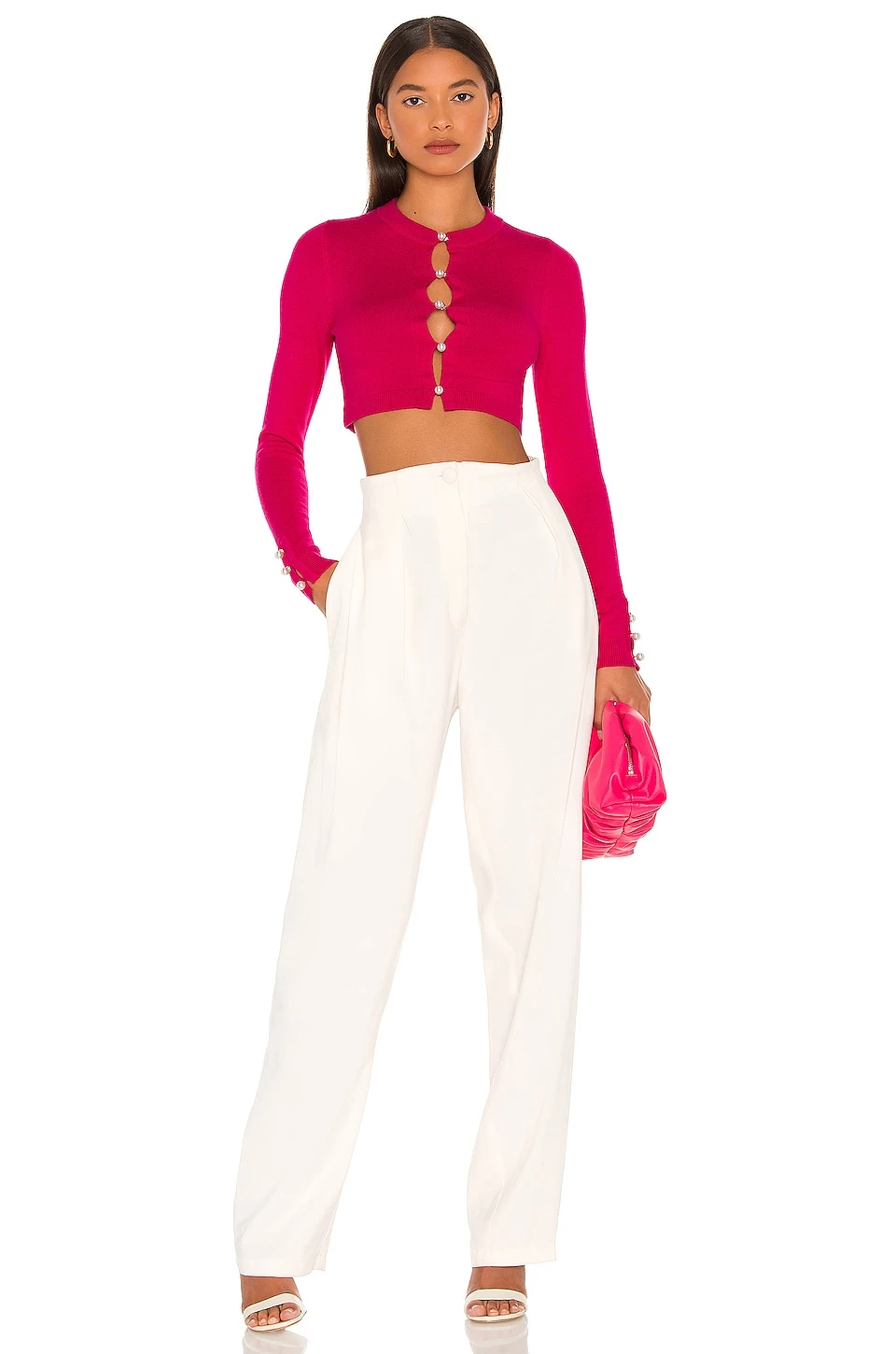 Lovers And Friends Tara Micro Cardigan In Hot Pink 6 Lovers And Friends Tara Micro Cardigan In Hot Pink - Image 4