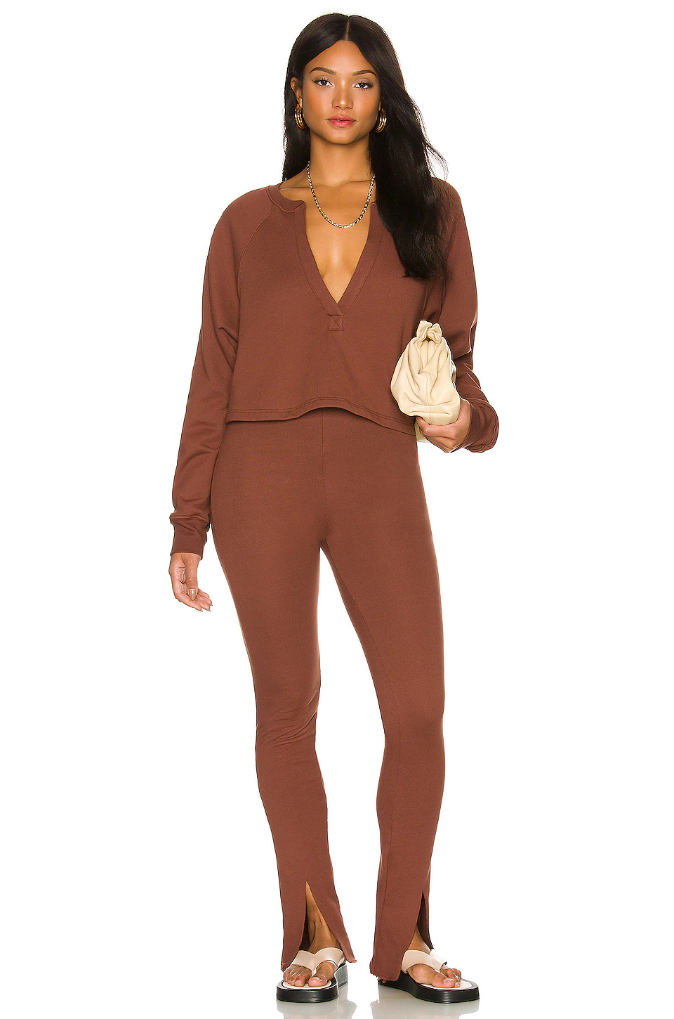 Lovers And Friends Deep V Neck Sweatshirt In Dark Brown 6 Lovers And Friends Deep V Neck Sweatshirt In Dark Brown - Image 4