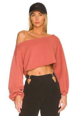 Lovers And Friends Brie Cropped Sweatshirt In Terracotta