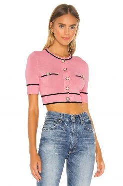 Lovers And Friends Pearl Short Sleeve Cardigan In Pink & Black