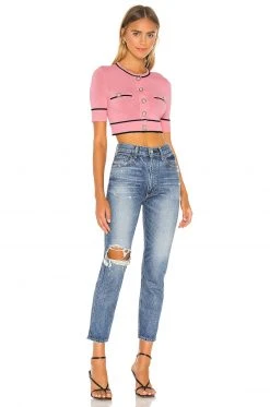 Lovers And Friends Pearl Short Sleeve Cardigan In Pink & Black -LOVERS AND FRIENDS Shop LOVF WK776 V4