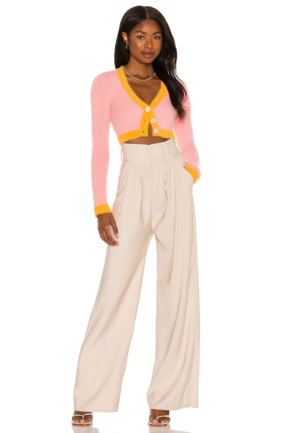 Lovers And Friends Lizzie Contrast Cardigan In Pink & Orange 6 Lovers And Friends Lizzie Contrast Cardigan In Pink & Orange - Image 4