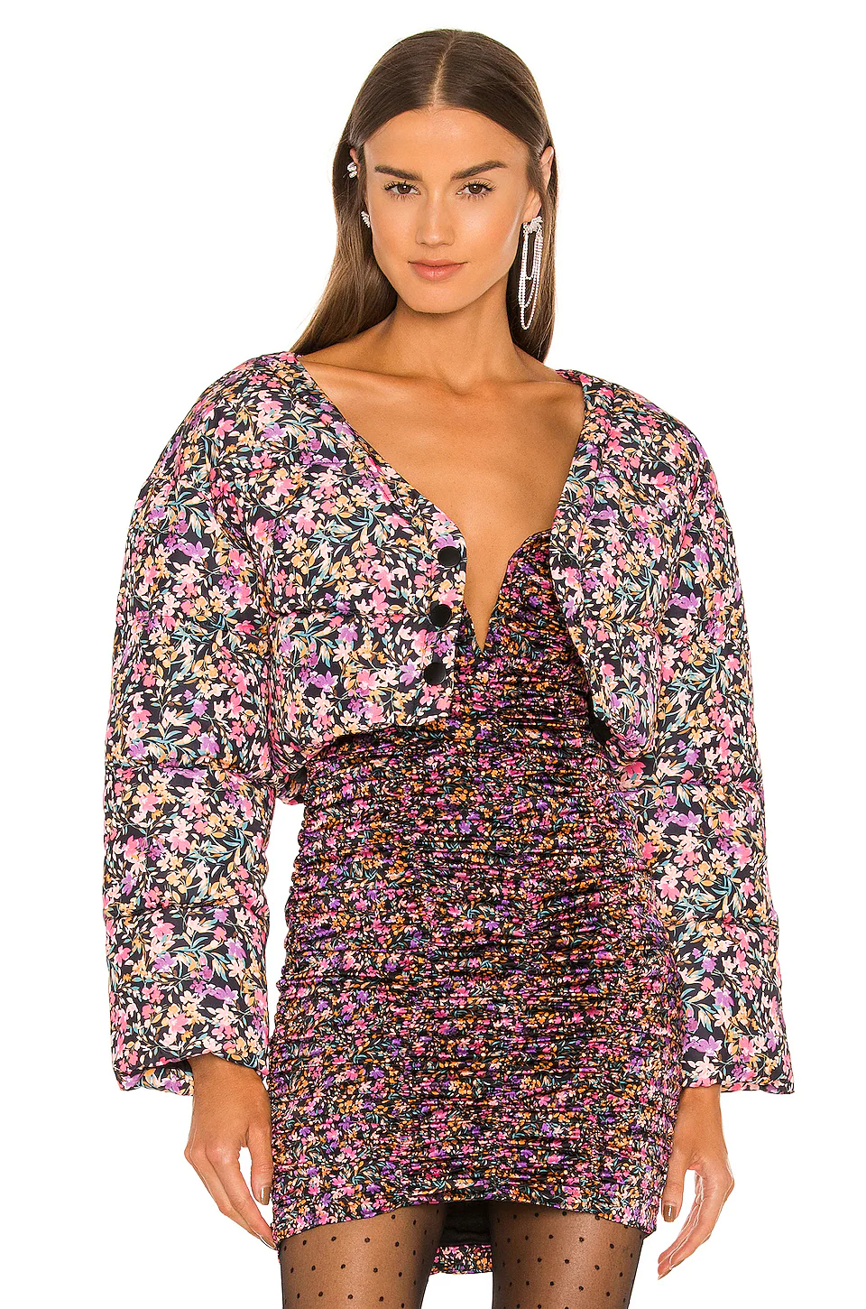 Lovers And Friends Crawford Cropped Puffer In Crawford Floral