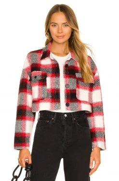 Lovers And Friends Roxy Cropped Shacket In Red Plaid