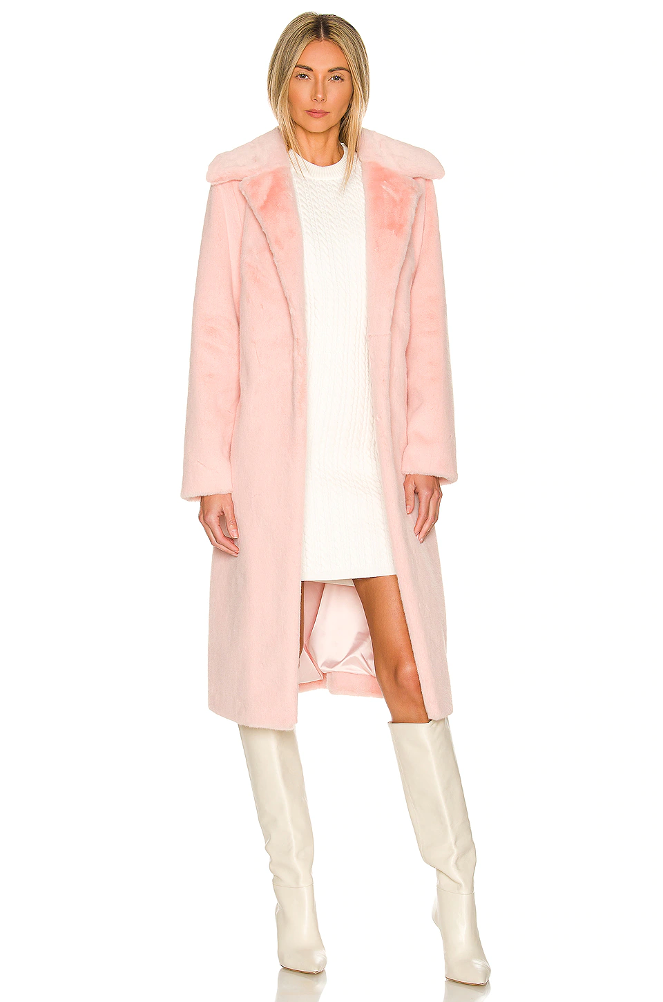 Lovers And Friends Sonny Faux Fur Coat In Baby Pink