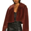 Lovers And Friends Sonny Cropped Coat In Maroon -LOVERS AND FRIENDS Shop LOVF WO445 V1