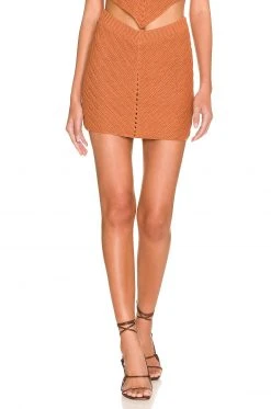 Lovers And Friends Malik Crochet V Waist Mini Skirt In Cocoa Brown