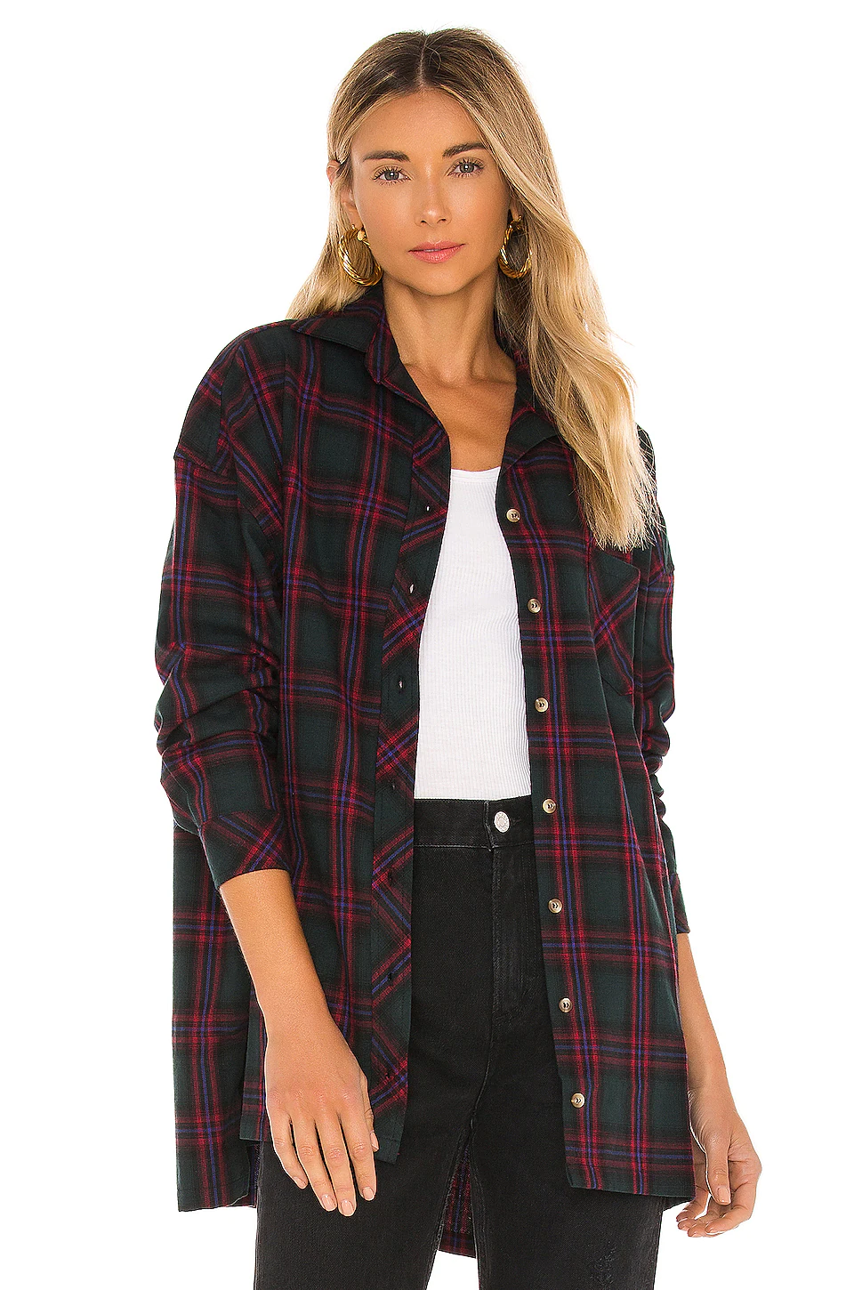 Lovers And Friends Gela Oversized Top In Green Plaid