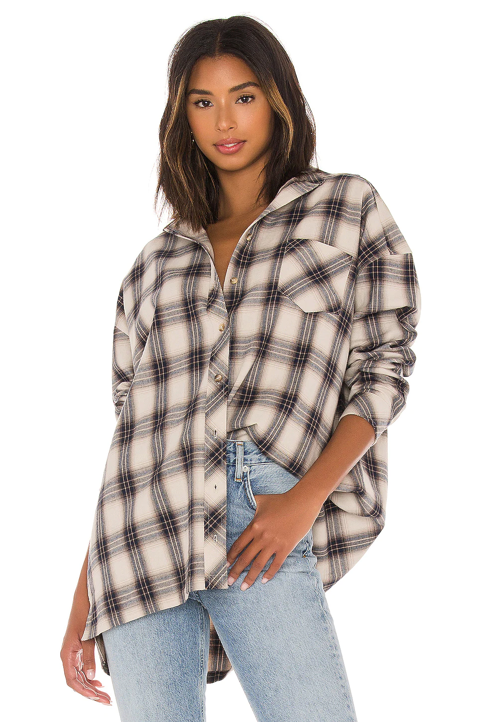 Lovers And Friends Gela Oversized Top In Nude Plaid