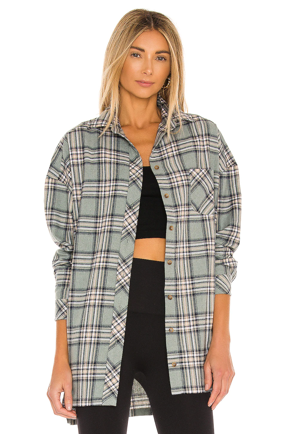 Lovers And Friends Gela Oversized Top In Sage Plaid