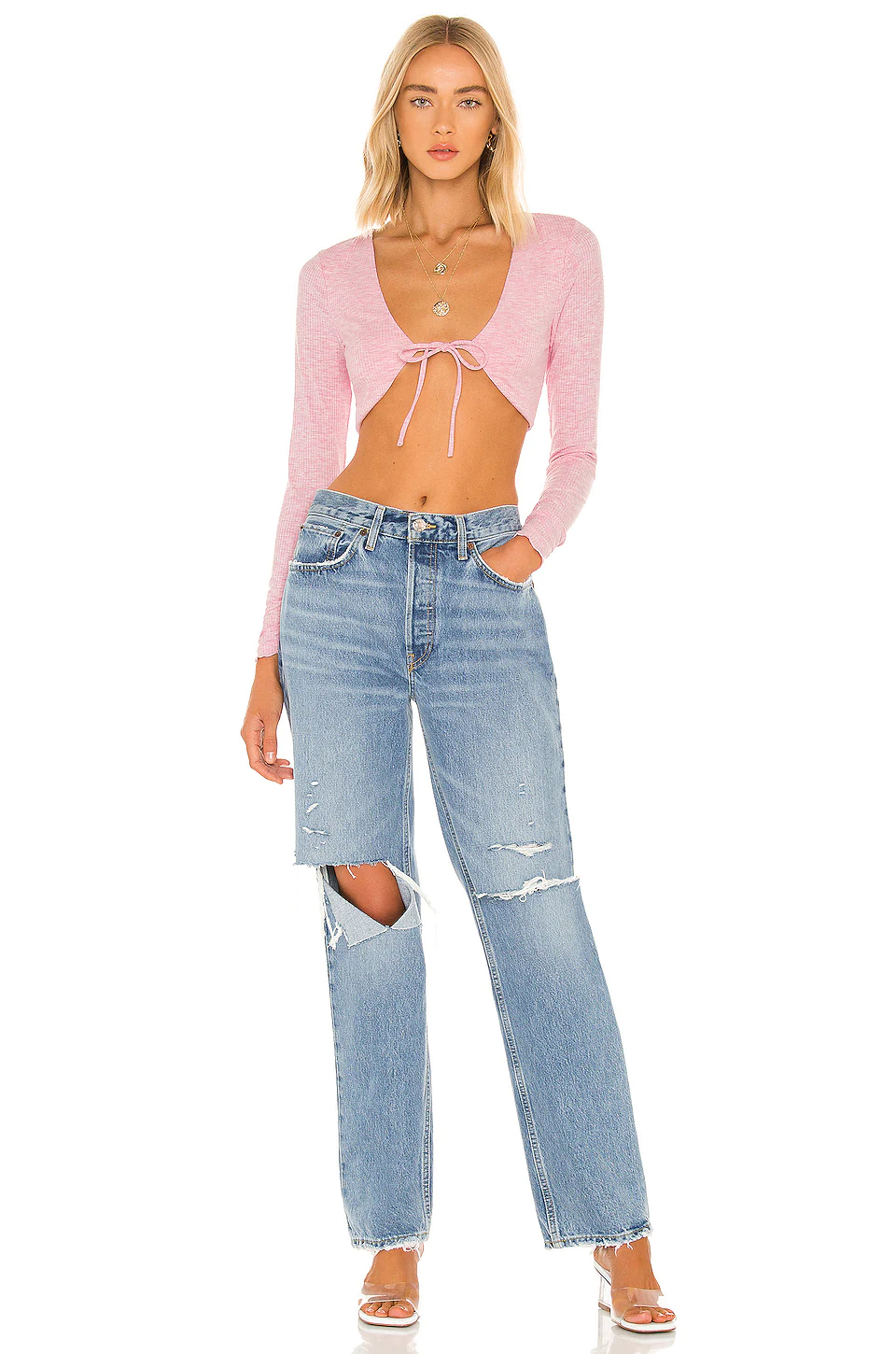 Lovers And Friends Edge Cropped Cardigan In Heathered Pink 6 Lovers And Friends Edge Cropped Cardigan In Heathered Pink - Image 4