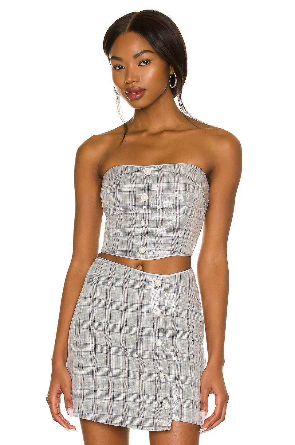 Lovers And Friends Mischa Top In Grey Plaid