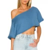 Lovers And Friends Cropped Off Shoulder Top In Soft Navy -LOVERS AND FRIENDS Shop LOVF WS2283 V1