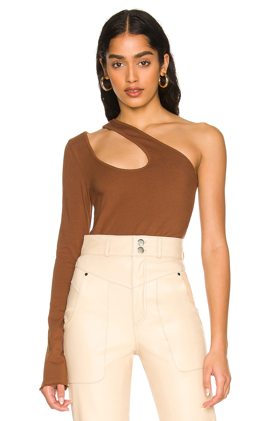 Lovers And Friends One Sleeve Cutout Top In Brown