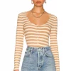 Lovers And Friends Kat Henley Top In Camel Stripe -LOVERS AND FRIENDS Shop LOVF WS2331 V1