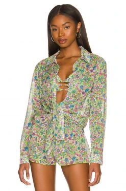 Lovers And Friends Groovy Delight Shirt In Lime Hippy Floral