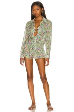 Lovers And Friends Groovy Delight Shirt In Lime Hippy Floral -LOVERS AND FRIENDS Shop LOVF WS2374 V5